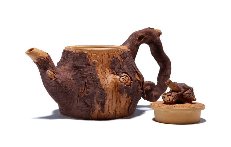 仿木外皮紫砂壺，創(chuàng)意木樁手工雕刻紫砂壺
